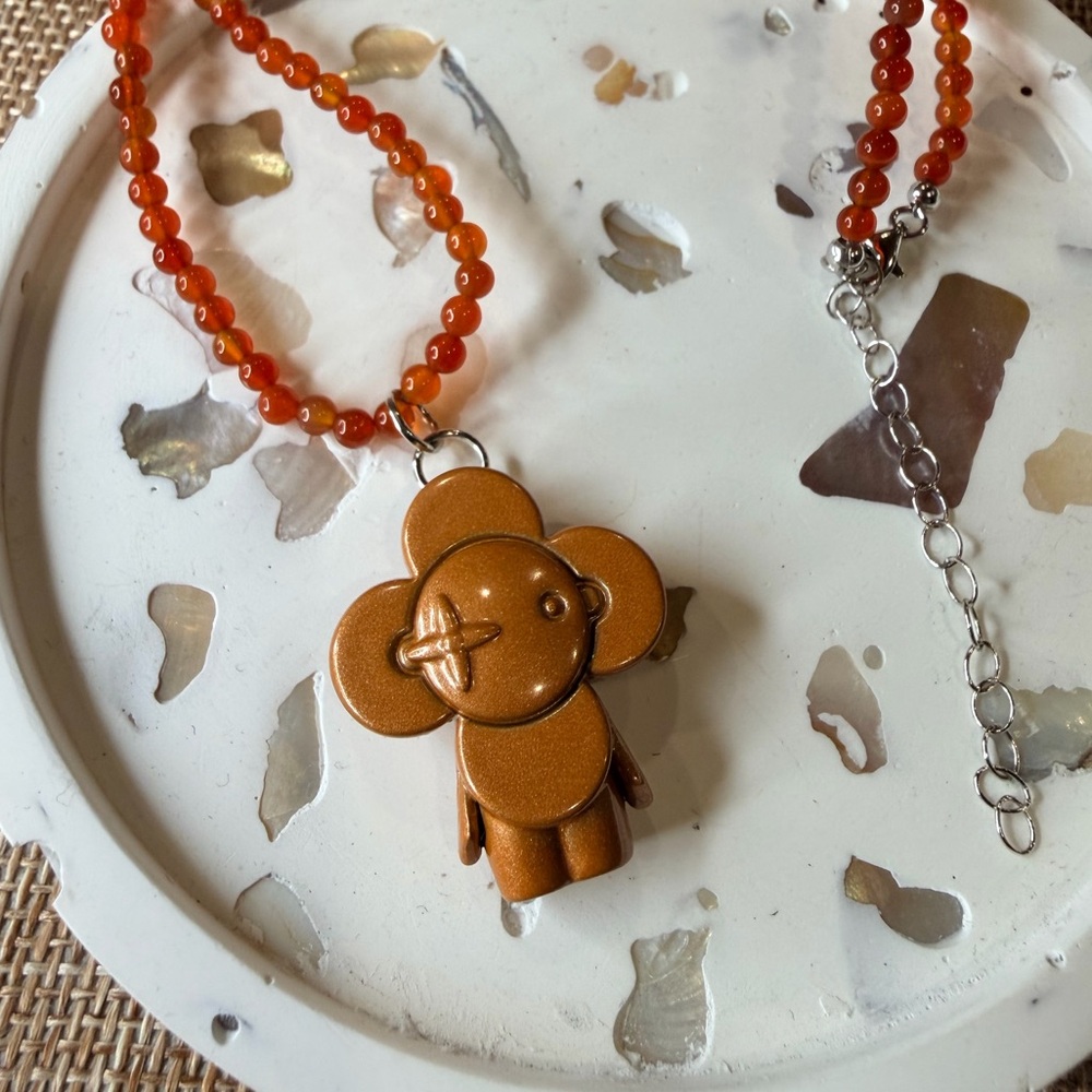 🧡Vivienne Charm on Orange Agate Beaded Necklace